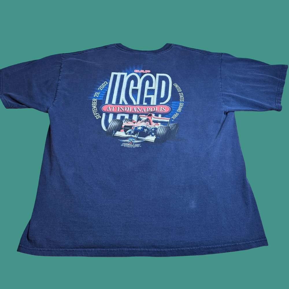United States Grand Prix 2002 XL F1 Formula One T Shirt Indianapolis Blue Y2K